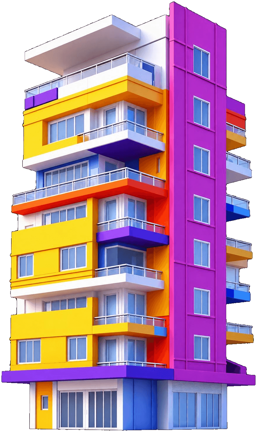 Un immeuble d'habitation, en volume, dans les gris du site