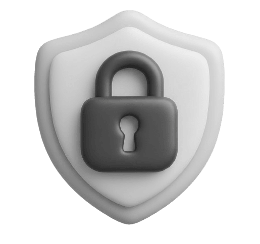 Un cadenas sur un bouclier, en volume, dans les gris du site